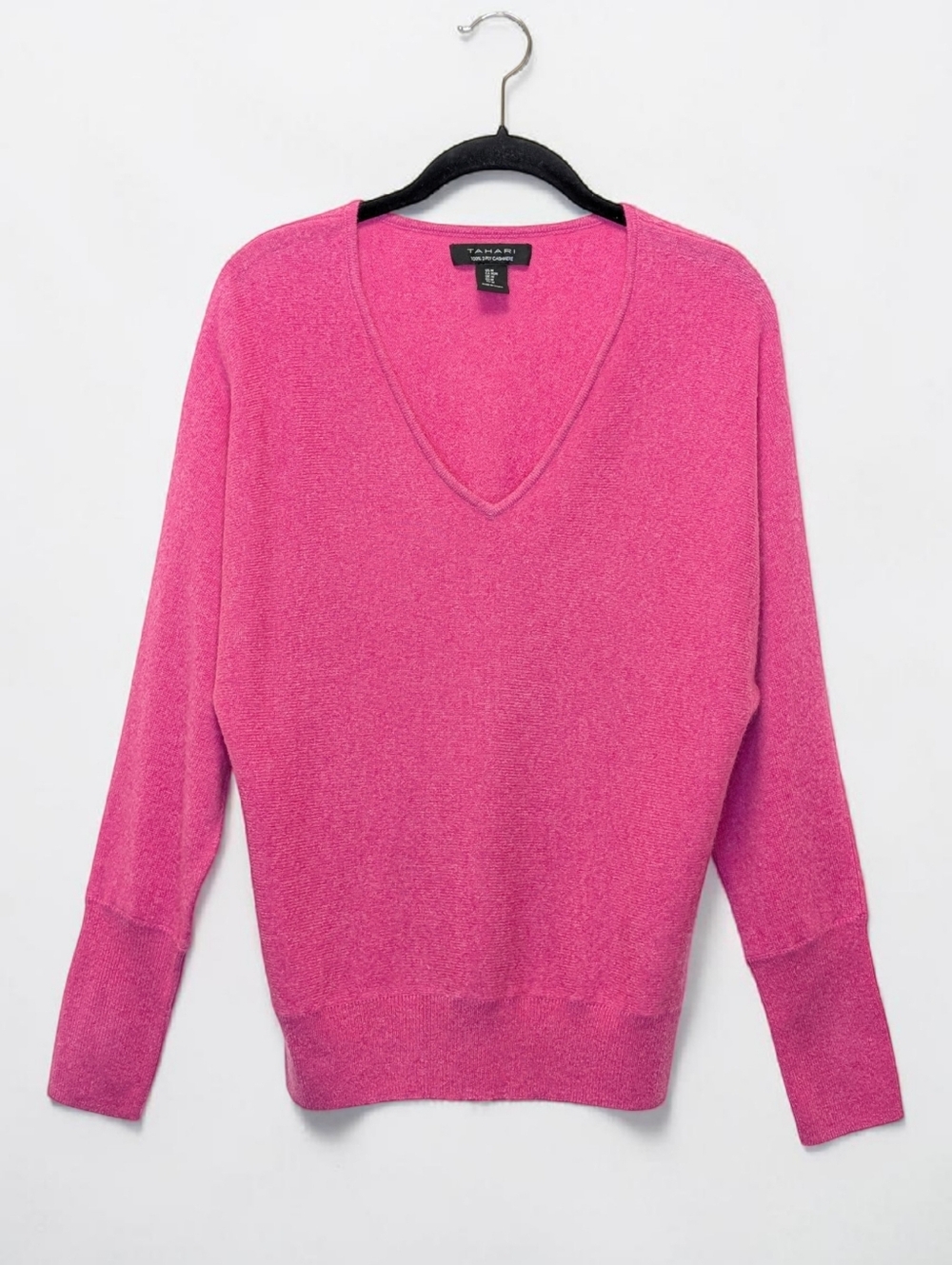 Tahari 100% Cashmere V-Neck Sweater Pink Oversized Soft Luxury Knit M